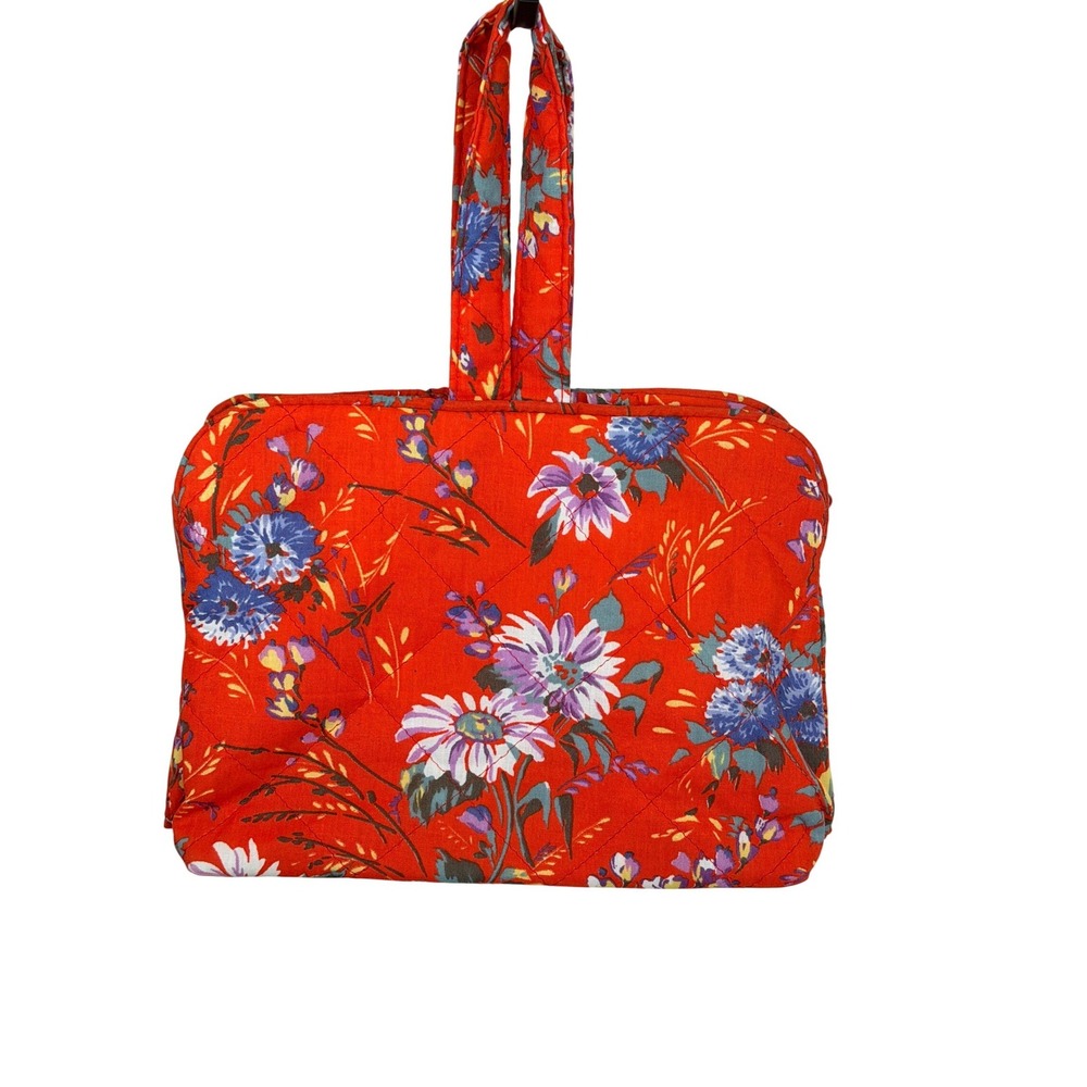 Vintage Red Floral Quilted Hanging Toiletry Bag Travel Cosmetic Organizer Case
